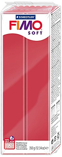 Staedtler Modelliermasse Fimo Soft, ofenhärtend, 350 g, kirschrot, hohe Qualität Made in Germany, weich und soft, sofort modellierfähig, 8022-26