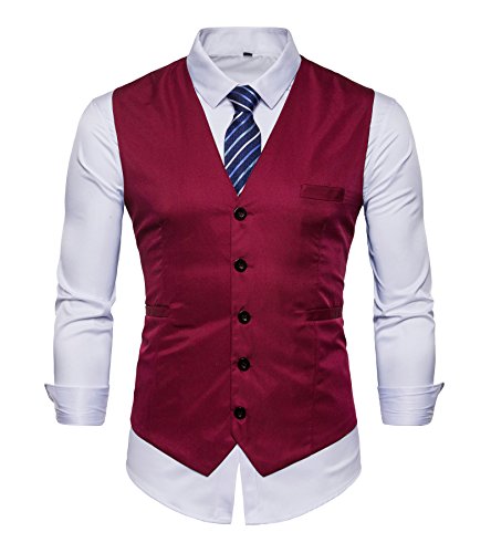 AYG Chaleco Hombre Chalecos Negro Blanco Boda(red,S)