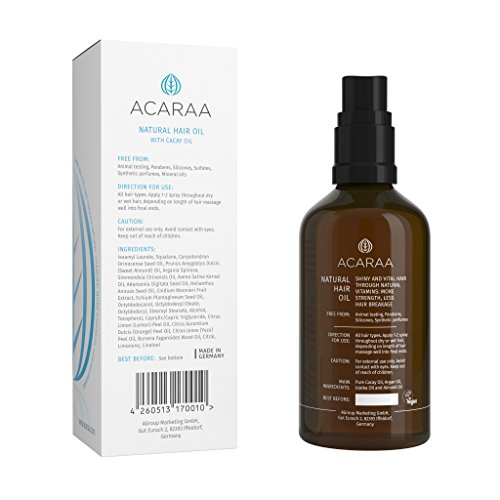ACARAA Haaröl, 1x100ml, für gesundes & festes Haar | neu: Cacayöl | Arganöl, Mandelöl, Jojobaöl | Frischer Duft | als Leave-in Produkt oder Haar-Kur verwendbar | stärkt Haarwurzeln und verleiht natürlichen Glanz | Naturkosmetik | Markenprodukt aus Deutschland - 5