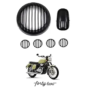 Gate 7 Metallic Headlight,Tail Light & Indicator Grill Set for Jawa Forty Two (Black, Set of 6, Jawa 42)