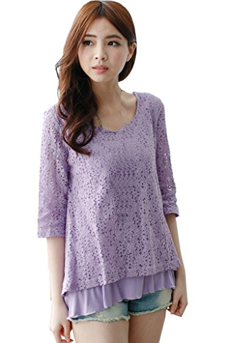 Bearsland Maternity Women's Chiffon Breastfeeding Nursing Tops Purple UK size 12-14