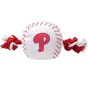 MLB PHILADELPHIA PHILLIES Baseball Rope Toy for DOGS & CATS. Tough nylon, Sporty Baseball Design, Heavy-duty ropes with Inner SQUEAKER