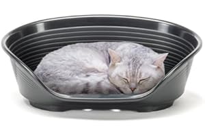 Ferplast Panier Chien Panier Chat 100% en Plastique, Respirante et Antidérapante Siesta Deluxe, 49 x 36 x 17,5 cm, Noir