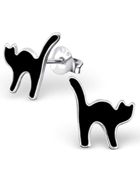 JAYARE Kinder-Ohrstecker Schwarzer Kater 925 Sterling Silber Emaille 11 x 11 mm schwarz Ohrringe
