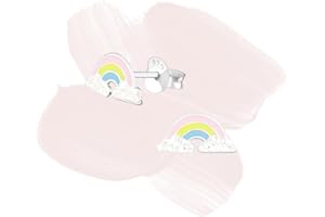 Laimons Kids, orecchini per bambini, gioielli per bambini, fascia luminosa a forma di arcobaleno con glitter bianco in argento sterling 925