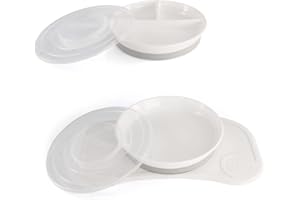 Twistshake Baby Tableware Set Mini + Divided Plate | Baby Suction Plate + Baby Placemat (31x17cm) + Divided Plate | BPA-Free | Training Plate | White