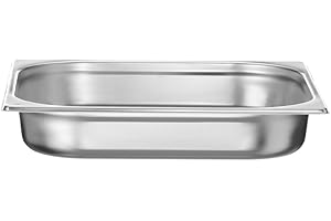 HENDI Recipiente GN 2/3,contenedor GN,bordes redondeados,resistente a Temperaturas de -40° a 300°C,apto para hornos,congeladores,calientaplatos,baño María,5.5L,354x325x(H) 65mm,acero inoxidable