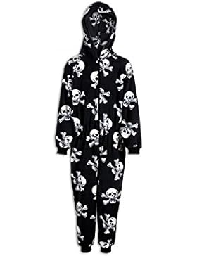Kinder Unisex-Schlafoverall - Schwarz mit weißem Totenkopf-Muster