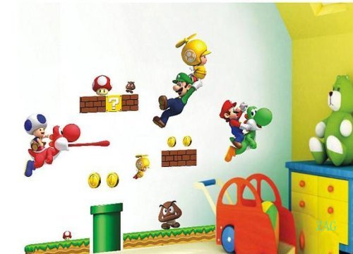 Decus 1 Bl. Super Mario Bros Für Raumdekor entfernbare wiederverwendbare Wandsticker Kinderzimmer Kindergarten Schlafzimmer Kunst Abziehbilder Wandtattoo toller Wandsticker 70cm x 50cm - 5