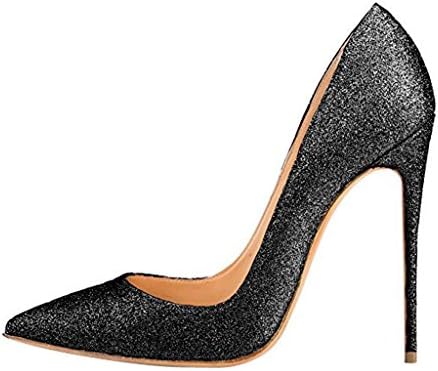Jushee Women's CYhjg Closed Pointed Toe Stiletto High Heels For Wedding Dress Black Glitter Pumps 11 UK