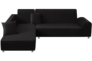 ShowyLive Housse de Canapé d'angle 2 Places+3 Places Lot de 2 Housse Canape Dangle Élastique en Forme de L pour Canapé de Angle, Housse Meridienne, Noir