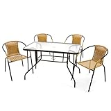 esstisch weiß beige Dieses ist ein 5-teiliges Bistro-Set, bestehend aus 4 Stühlen / Stapelstühlen und einem Bistrotisch mit gerundeten Ecken und Sicherheits-Glasplatte. Der Sitzmöbel-Satz eignet sich somit bestens für das gesellige Frühstück, Abendessen oder Beisammensitzen mit der ganzen Familie in Ihrem Garten oder Wintergarten, auf dem Balkon oder der Terrasse.