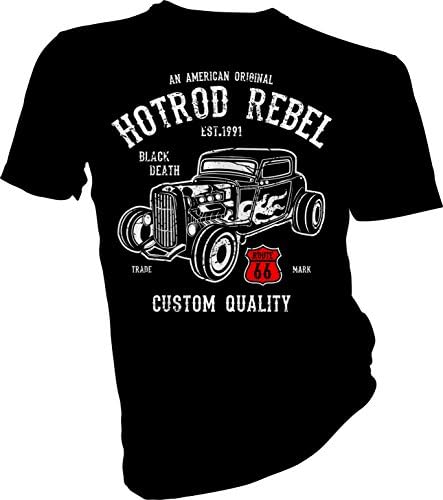 LAH Fabrics Hotrod Rebel, Fruit of The Loom Black Unisex T-Shirt (X-Large)