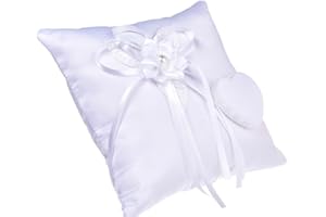 VINIFREDY Wedding Ring Pillow 20 x 20 cm Premium Wedding Cushion With Bow Wedding Ring Bearer For Wedding Ceremony Valentine Day Ring Box Brilliant White ring pillow, Luxury Wedding Holder Stylish Ring Carrier