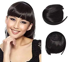 Supermarche Front Bang Fringe With Headband Hair Extension Wig For Women And Girls Black Pack Of 1