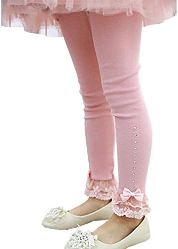 Lyshi Girls Sweet Bow Lace Ruffle Hem Ankle Length Cotton Leggings 2 Years Pink