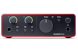 Focusrite Scarlett Solo 4th Gen USB Audio Interface, for the Guitarist, Vocalist, or Producer — High-Fidelity, Studio Quality Recording, and All the Software You Need to Record
