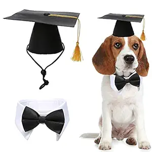 Lamphyface Pet Graduation Caps with Bow Tie Necktie Collar Dog Graduation Hats Accessory Costume for Dogs Cats