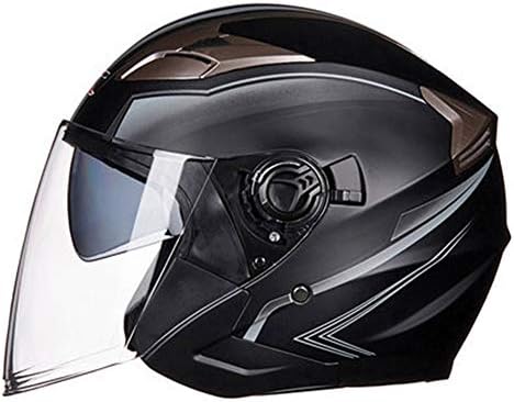 MINTK Motorcycle Helmet Double Lens Half Helmet Four Seasons Unisex Motorcycle Electric Car Off-Road Helmet,Matteblackgray,M