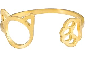 UNIFT Zampa stampa amore cuore/gatto anello per le donne in acciaio inossidabile scavato fuori apertura anello regolabile Pet Animal gioielli regali Amante degli animali domestici
