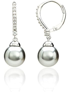 Eye Candy Damen-Klappcreole Ohrringe 925 Sterling Silber rhodiniert Süßwasser-Perlen grau mit 18 weißen Zirkonia...
