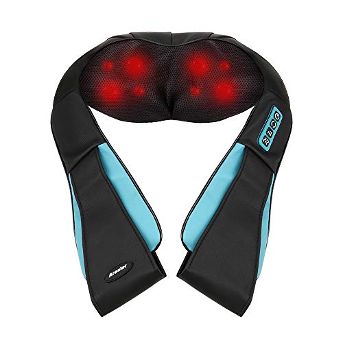 Arealer Masajeador de hombros eléctrico para el cuello Volver Shiatsu Masajeador de cuello con función de calor Rotación 3D Masaje velocidades ajustables para el automóvil de la oficina en casa