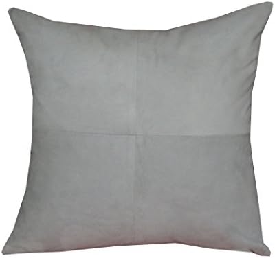 Window pane genuine suede leather cushion cover in grey. 18in x 18in or 45cm x 45cm