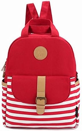 Unisex Fashionable Canvas Backpack School Bag Super Cute Stripe School College Laptop Bag for Teens Girls Boys Students Red