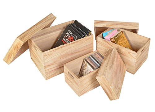 ts-ideen 3er Set Holzkisten mit Deckel dreiteilig Stapel-Box Holztruhen Aufbewahrungskiste Antik Shabby Vintage Holz-Kiste natur - 7