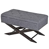 Pouf coffre de rangement 2 en 1 dim. 80L x 40l x 42H cm tissu capitonné gris clair chiné