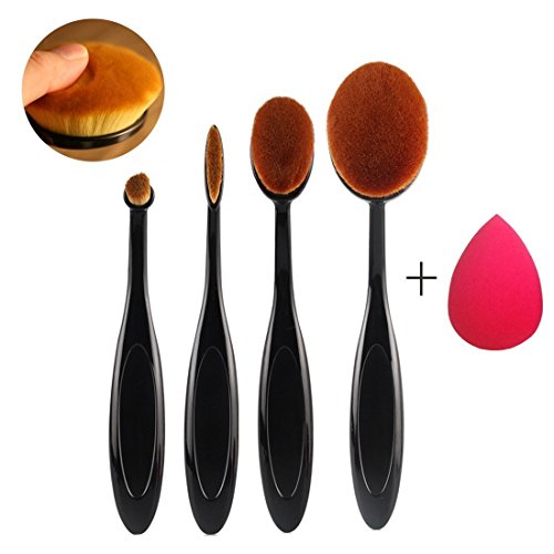 CINEEN 4 Stück professionellen Zahnbürste Pinselset zahnbürstendesign pinsel Make Up Pinsel Set Lippenpinsel Puder Pinsel Make up Tool + Make-up Schwamm