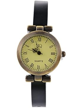 Souarts Damen Retro Einfach Design Kunstleder Armbanduhr Quartzuhr Analog mit Batterie Schwarz