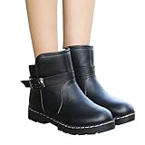 TianWlio Boots Stiefel Schuhe Stiefeletten Frauen Herbst Winter Leder Runde Zehenschuhe Quadratische Fersen Schnallenriemen Kurze Plüsch Stiefeletten Weihnachten Schwarz 36