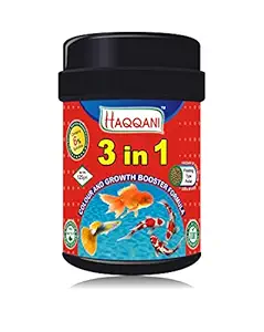 Haqqani 3 in 1 Fish Food for Carp, Goldfish and Cichlid Spirulina 6% Floating Type(Floating Pellet), (125gm)
