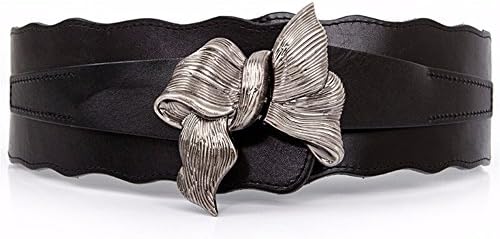 New products Elastic belt Female Wide waist band decoration dress Corset Genuine Leather Bowknot Buckle, black