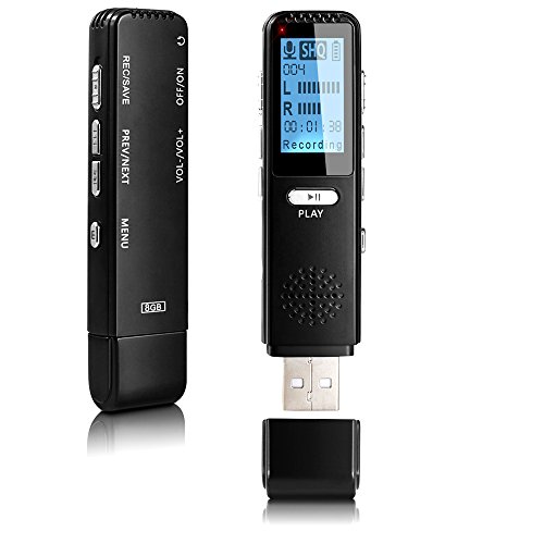 MAOZUA 8GB Professioneller Digitaler Sprachrecorder Wiederaufladbare USB Sprachgesteuerte Aufnahme Voice Recorder mit MP3-Player für Meetings Vorlesungen Klassen und Interviews - Schwarz