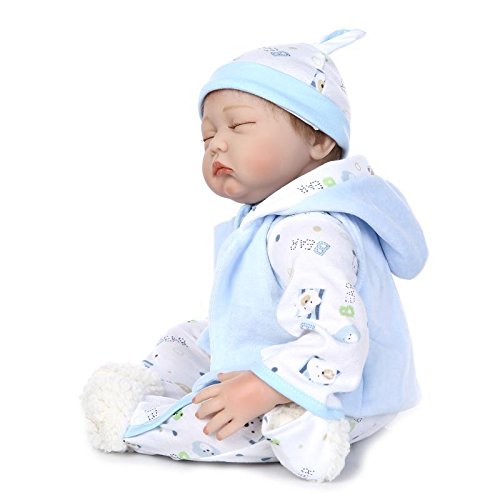 Nicery Reborn Baby Doll Soft Simulation Silicone Vinyl 22inch 55cm Magnetic Mouth Lifelike Boy Girl Toy White Blue Eyes Close