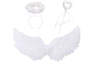 Ailes d'ange Costume de fête Fancy Dress Ailes d'ange Plumes Blanc Ailes d'anges Plumes Ailes et auréole d'ange Costume de soirée/Carnaval/Halloween
