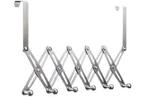 Airi creations Stainless Steel Over-the-Door Expandable Hanger with 6 Foldable Hooks | Rust-Resistant Heavy Duty Door Hook Rack for Bedroom, Bathroom & Kitchen Storage