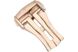 JASMKLX 16mm 18mm 20mm Edelstahl Uhr Schnalle Fit for Omega Lederband Leder Gummiband Metall Faltschließe zubehör Werkzeuge(Rosegold-nologo,20mm)