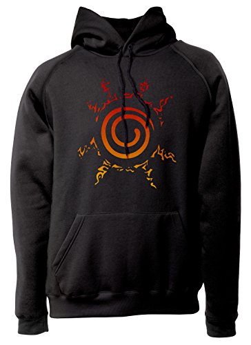 LaMAGLIERIA Felpa Unisex Naruto Seal Orange Gradient - Felpa con Cappuccio Manga Giapponese Anime, M, Nero