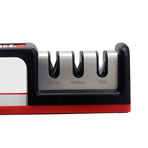 Dailyart® — JYMDS-3K Messerschärfer Messerschleifer Knife Sharpener mit 3 Stufen (Rot) - 5