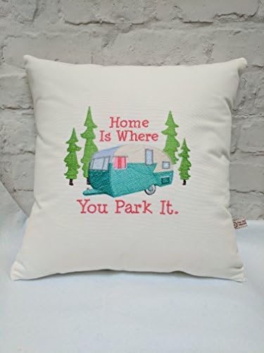 Handmade 'HOME is where you park it' cushion, 38cm square includes cushion inner. Camping / Glamping or Caravan, gift or decoration