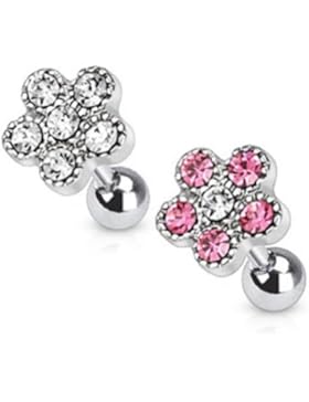 Paula & Fritz® Ohr Cartilage Hantel aus Edelstahl Chirurgenstahl 316L Blume au...