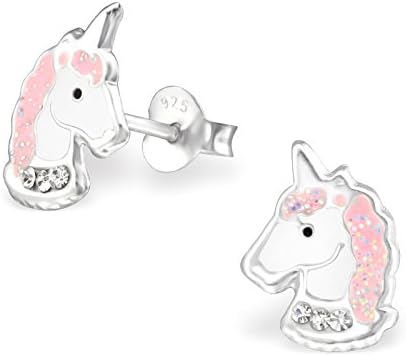 Silver Belle Sterling Silver 925 Unicorn Pink with Crystals Stud Earrings with Gift Bag