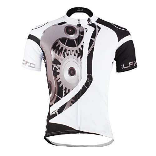 Kranchungel Men's Mechanical Pattern Bike Shirt Short Sleeve Cycling Jersey Quick Dry Breathable Mountain Clothing Bike Top Small White