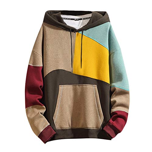 Preisvergleich Produktbild Notdark Kapuzenpullover Herren Casual Hoodie Sweatshirt Kapuzenpullover Herren Patchwork Hoodie Strickpullover Männer Kapuzenjacke Kapuzenshirt Kapuzen-Sweatshirt(XL,Khaki)