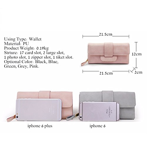 Women Wallet,Charminer Fashion Large Capacity PU Multi-slots Button Hand Wallet Purse Bag Card Holder Case For 5.5-inch Smartphone Pink