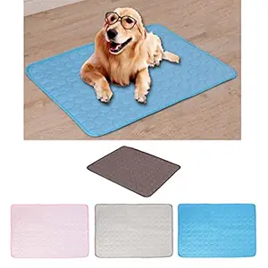 GIANTE Pet Dog Cooling Mat Breathable Ice Silk Pad Foldable Portable Blue_50x40cm