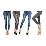 Pack de 4 Leggins jeans diferentes modelos mujer ropa licra (Pack 1)